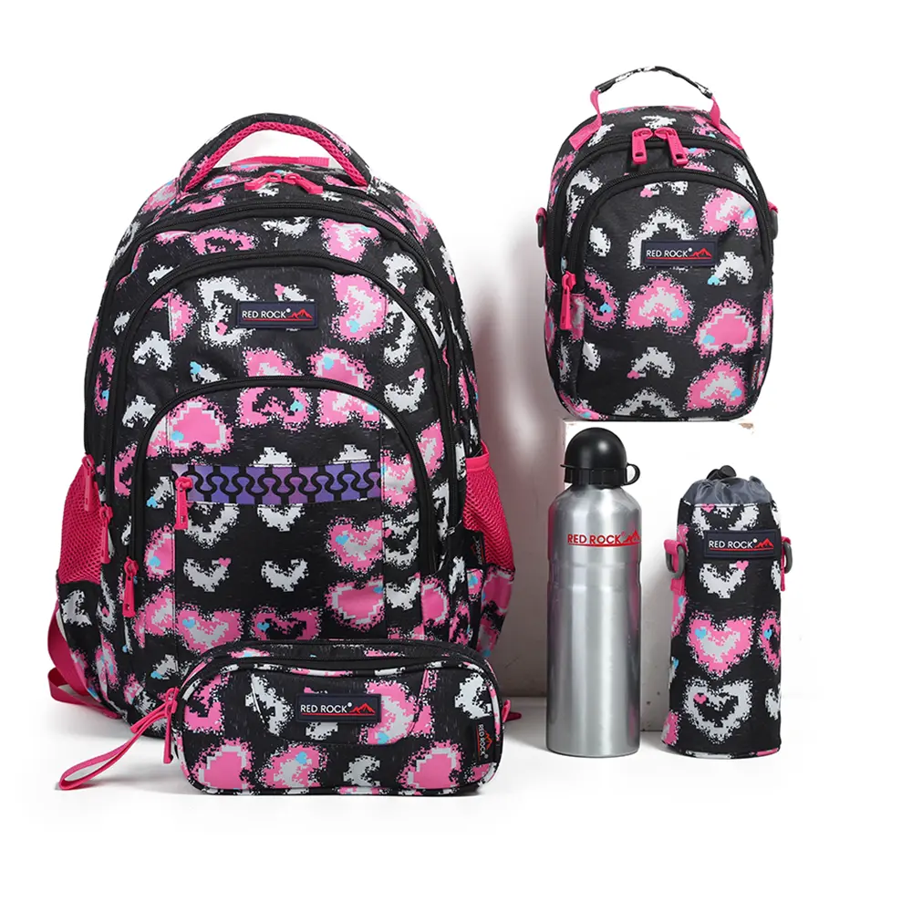 Red-Rock-4248-Hearts-Design-4-Zippers-Black-&-Pink-Backpack-Set Red rock 4248 hearts design 4 zippers black & pink backpack set