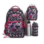 Red rock 4249 graffiti design 4 zippers black & grey backpack set