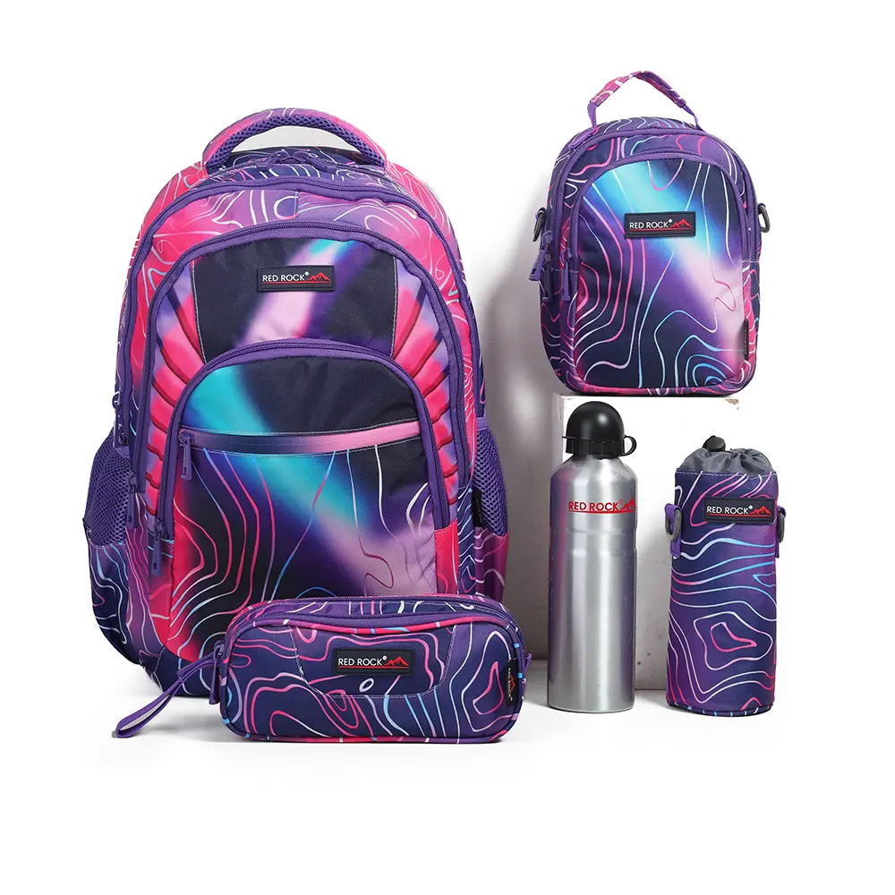 Red-Rock-4250-Purple-&-Fuchsia-4-Zippers-Backpack-Set Red rock 4250 purple & fuchsia 4 zippers backpack set