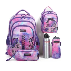 Red rock 4252 purple & pink 4 zippers 5pcs backpack set