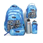 Red rock 4253 blue & white 4 zippers 5pcs backpack set