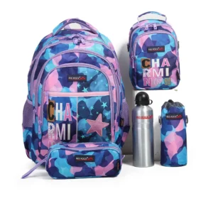 Red rock 4255 light purple & blue 4 zippers backpack set