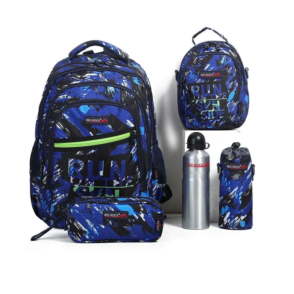 Red rock 4256 navy blue & black 4 zippers backpack set