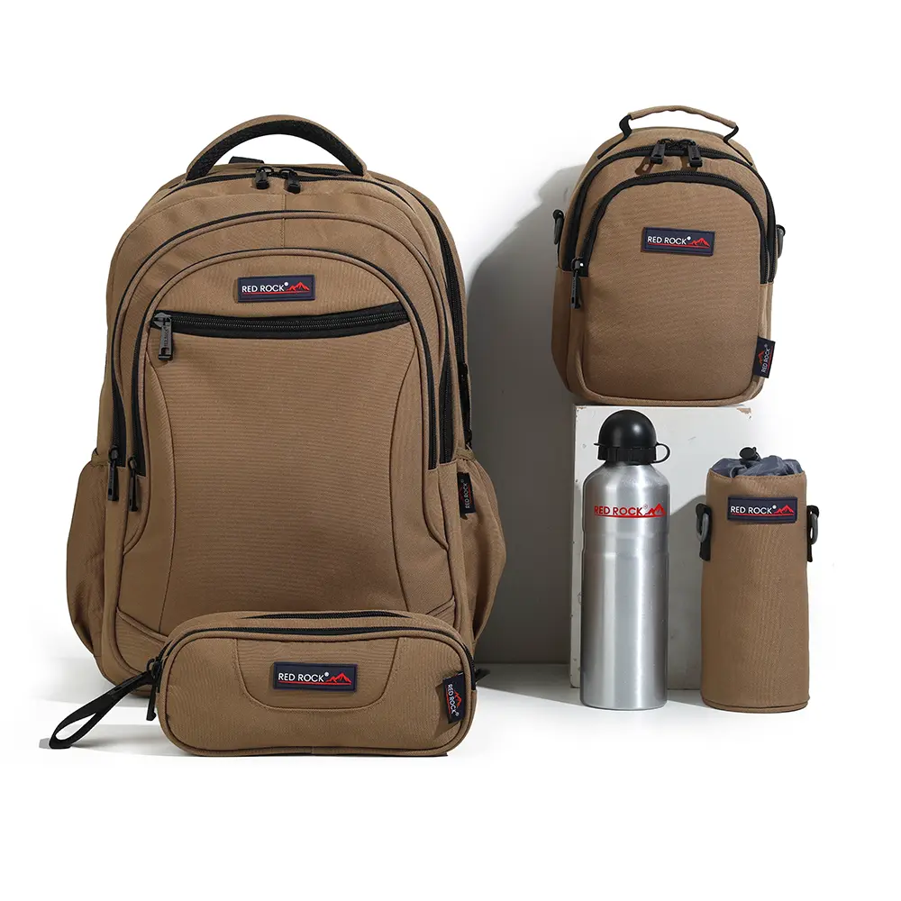 Red rock 4263 camel brown 4 zippers 5pcs backpack set