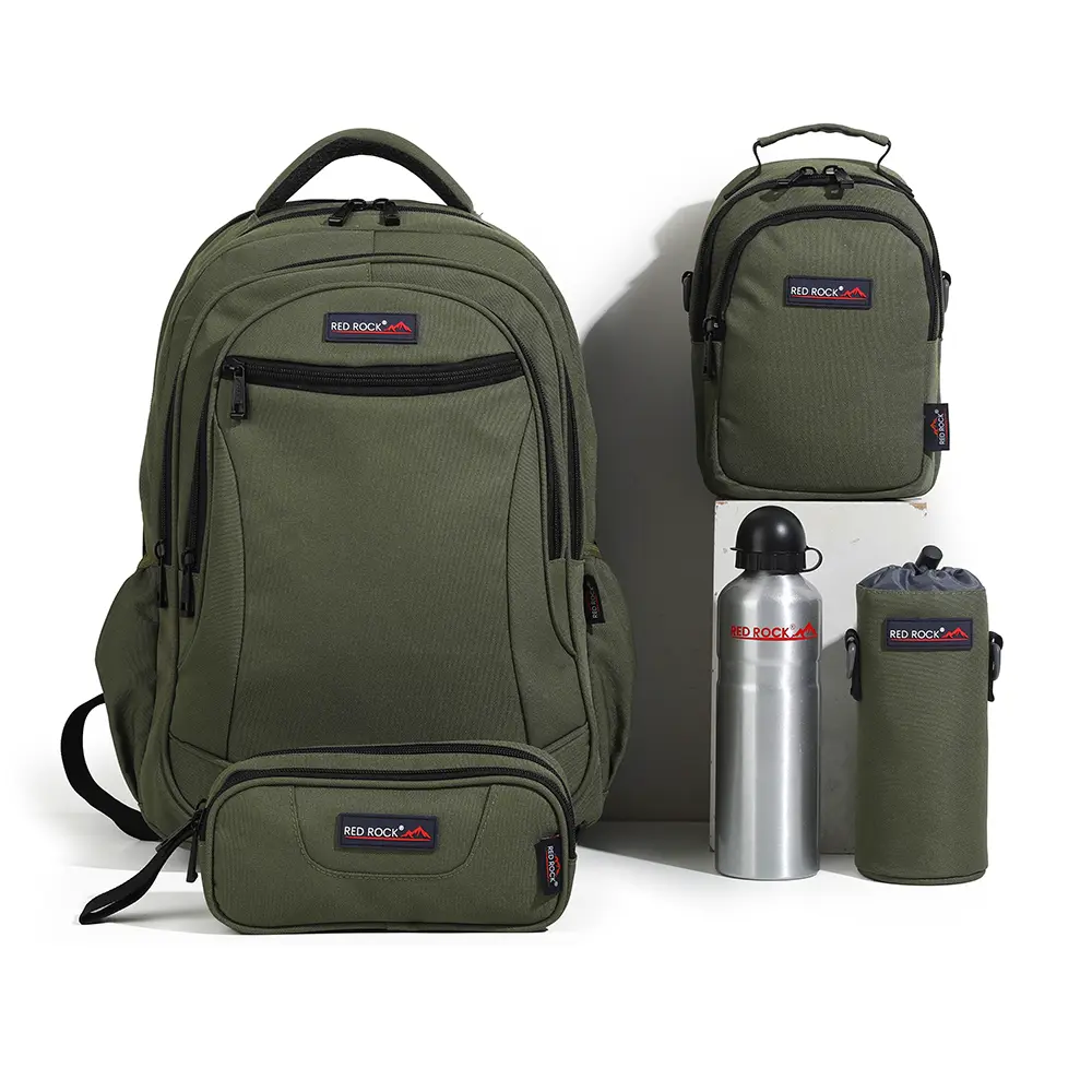 Red rock 4264 olive green 4 zippers 5pcs backpack set