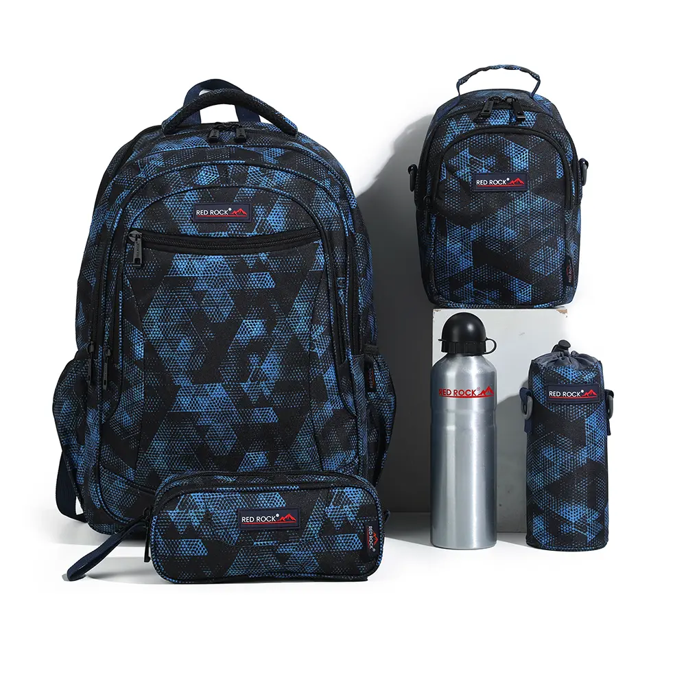 Red rock 4265 black & blue 4 zippers 5pcs backpack set