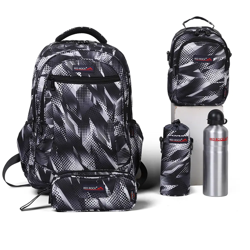 Red-Rock-4266-Black-&-White-4-Zippers-5pcs-Backpack-Set Red rock 4266 black & white 4 zippers 5pcs backpack set