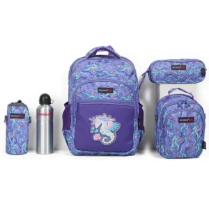 Red rock 4269 seahorse design 3 zippers purple backpack set