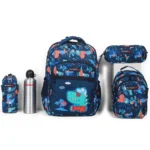 Red rock 4271 dino cool design 3 zippers navy blue backpack set