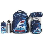 Red rock 4273 shark design 3 zippers navy blue backpack set