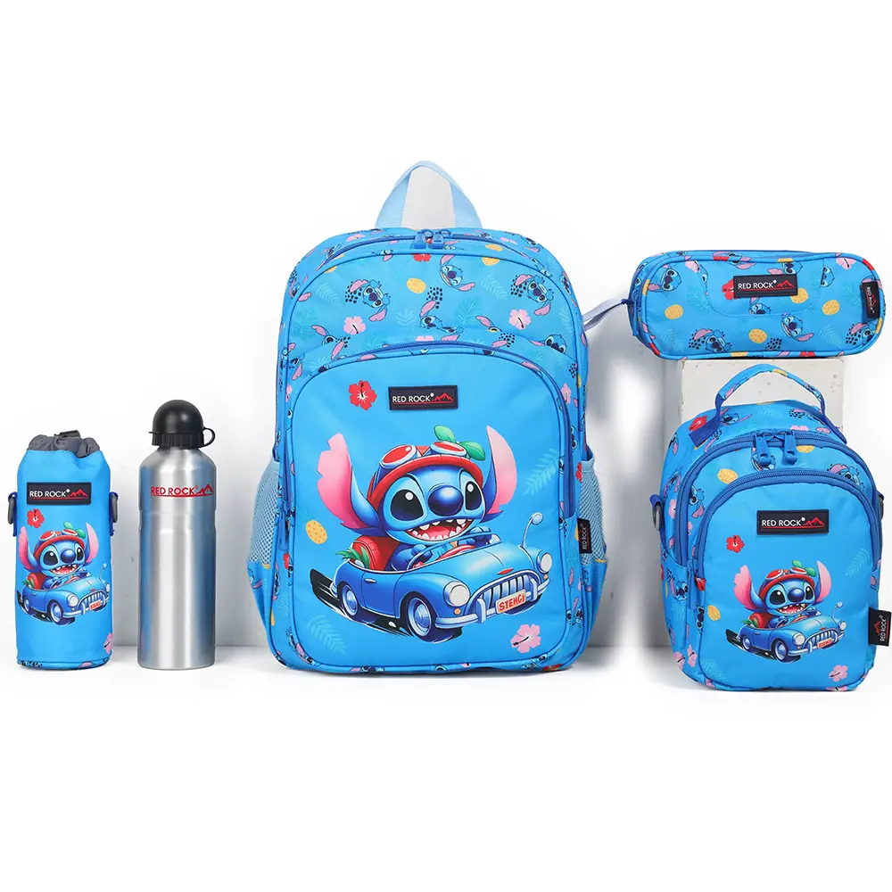 Red rock 4279 stitch design 2 zippers 5pcs blue backpack set