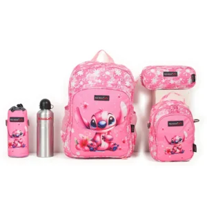 Red rock 4280 stitch design 2 zippers 5pcs pink backpack set