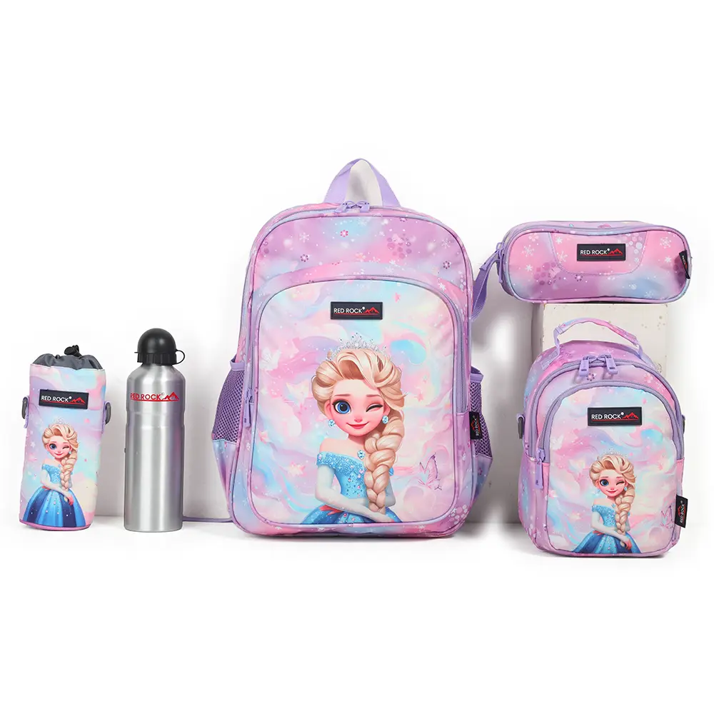 Red rock 4281 frozen design 2 zippers 5pcs purple & pink backpack set