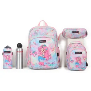 Red rock 4283 mermaid design 2 zippers 5pcs pink backpack set