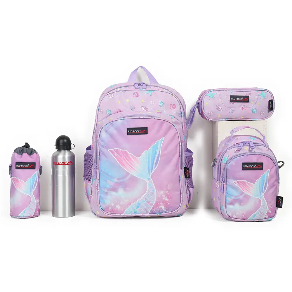 Red rock 4284 ocean design 2 zippers 5pcs light purple backpack set