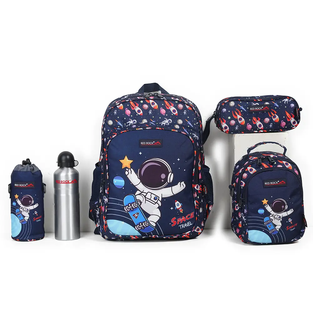 Red rock 4285 space design 2 zippers 5pcs navy blue backpack set