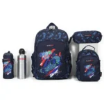 Red rock 4286 skateboard design 2 zippers 5pcs navy blue backpack set