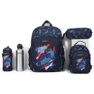 Red rock 4286 skateboard design 2 zippers 5pcs navy blue backpack set