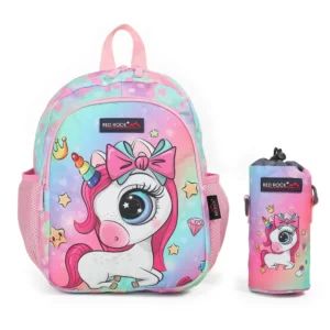 Red rock 4287 unicorn design 2 zippers 2pcs pink backpack set