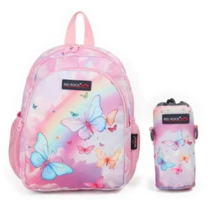 Red rock 4288 butterflies 2 zippers design 2pcs pink backpack set