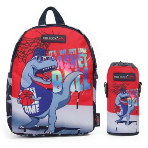 Red rock 4292 dinosaur design 2pcs 1 zippers red & grey backpack set