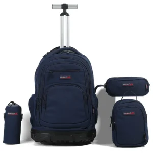 Red rock 4294 navy blue 4 zippers 4pcs trolley backpack set