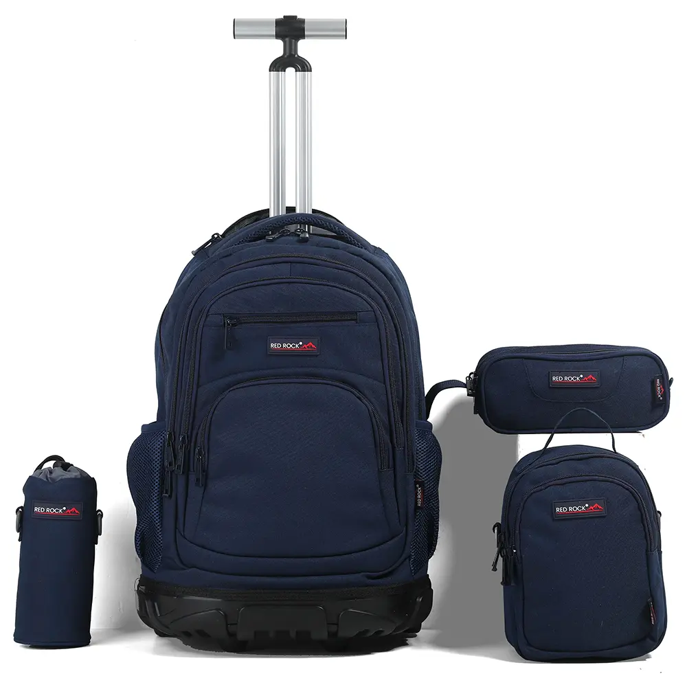 Red rock 4294 navy blue 4 zippers 4pcs trolley backpack set