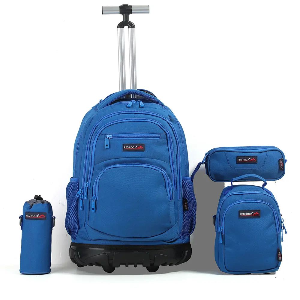 Red rock 4296 blue 4 zippers 4pcs trolley backpack set