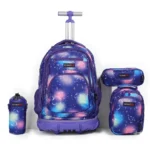 Red rock 4297 purple & navy blue 4 zippers 4pcs trolley backpack set
