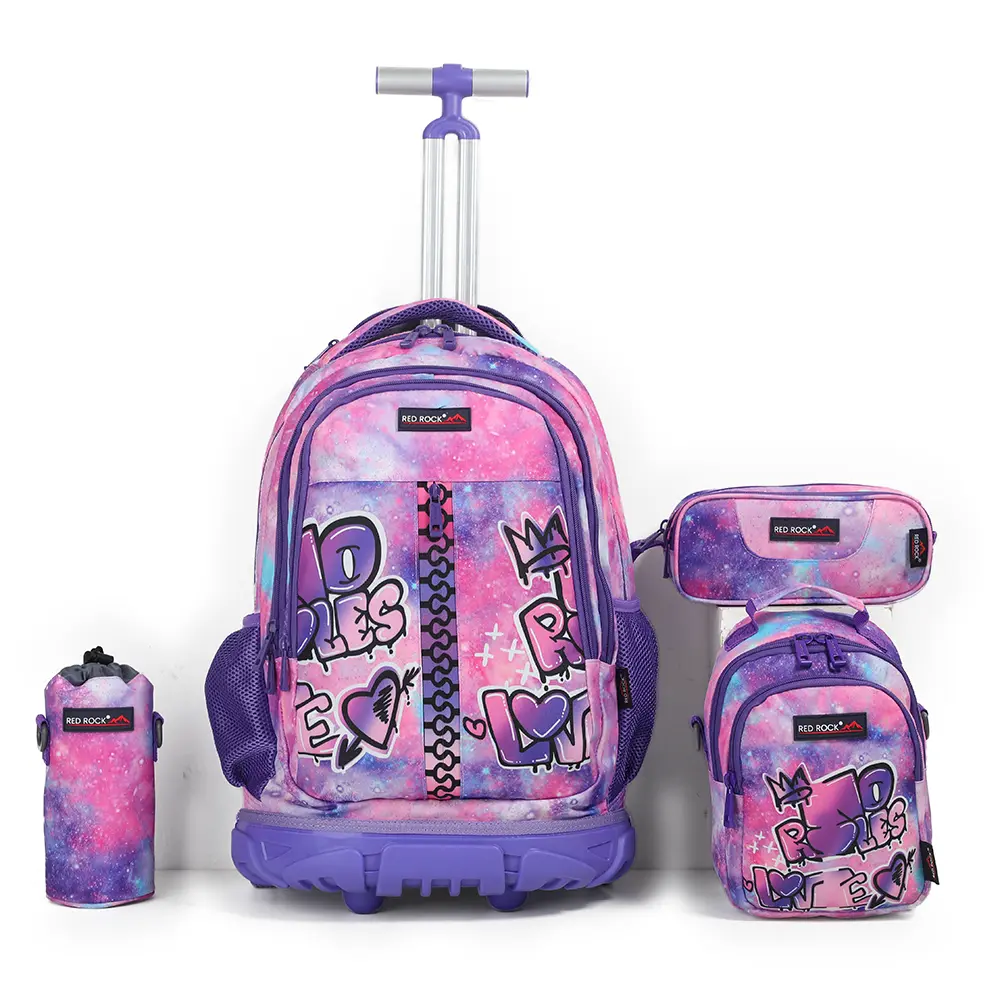 Red-Rock-4298-Purple-&-Pink-4-Zippers-4pcs-Trolley-Backpack-Set Red rock 4298 purple & pink 4 zippers 4pcs trolley backpack set