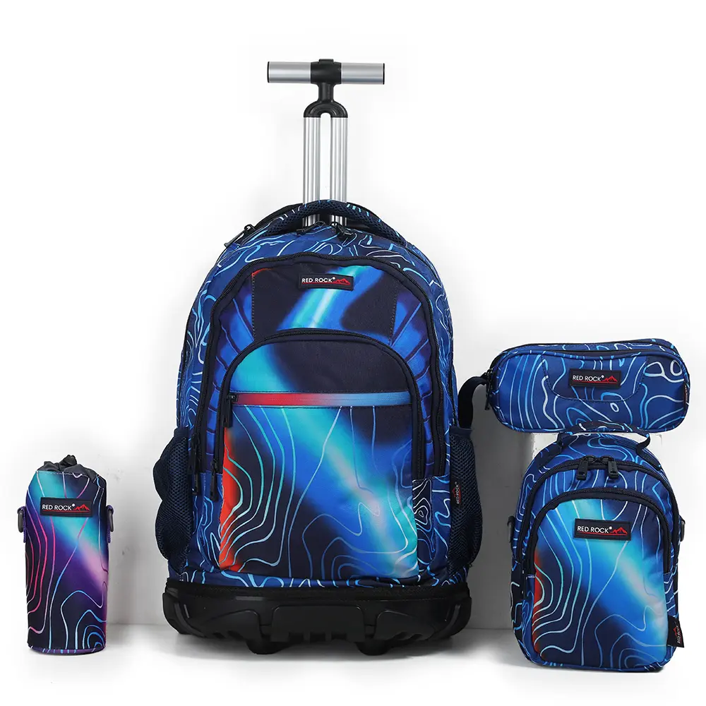 Red rock 4301 navy blue & blue 4 zippers 4pcs trolley backpack set