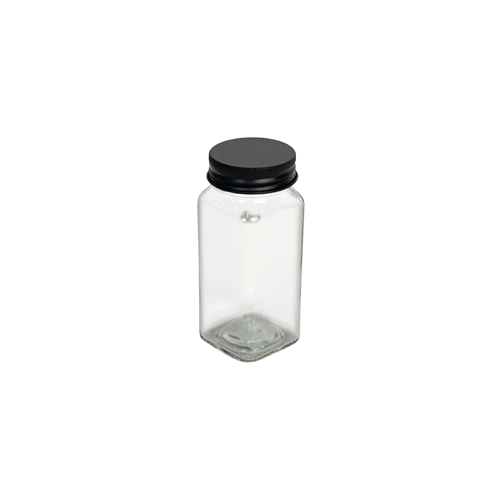 Squared 120ml glass spices shaker with black lid
