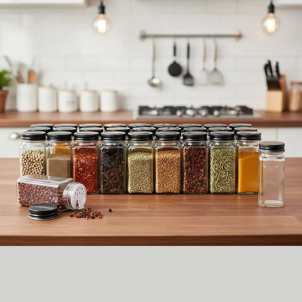 Squared 120ml glass spices shaker with black lid2