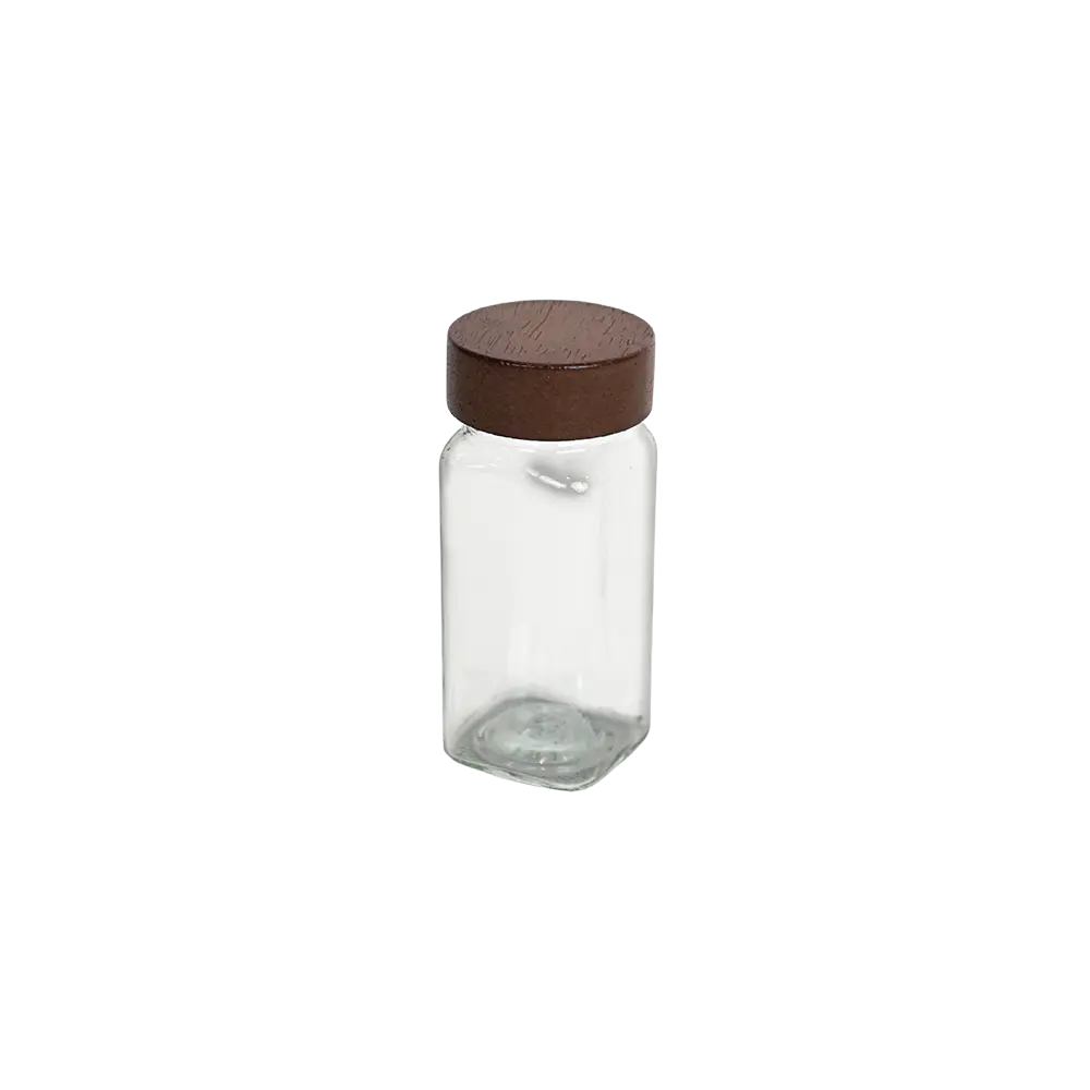 Squared 120ml glass spices shaker with wooden lid