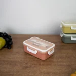 Stainless 2 sections orange rectangular lunch box with spoon & fork