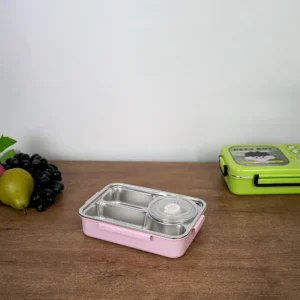 Stainless 3 sections city girl design pink lunch box1