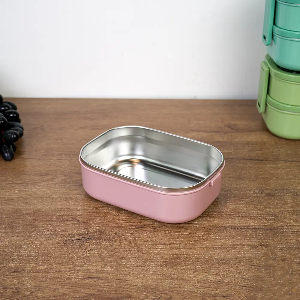 Stainless airtight double layer pink lunch box with spoon & chopsticks3