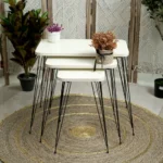 Turkish wooden 3pcs rectangular offwhite tables set with iron legs