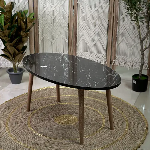 Turkish wooden 90x50x40cm oval marbled black table