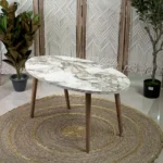 Turkish wooden 90x50x40cm oval marbled white table