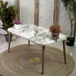 Turkish wooden 90x50x40cm rectangular marbled white table
