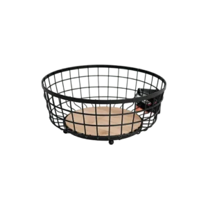 Dosthoff black iron grid fruit basket with bamboo base