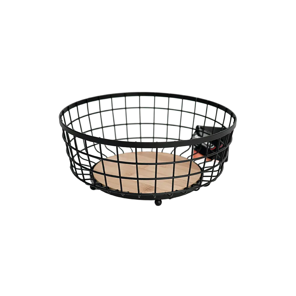 Dosthoff-Black-Iron-Grid-Fruit-Basket-with-Bamboo-Base Dosthoff black iron grid fruit basket with bamboo base