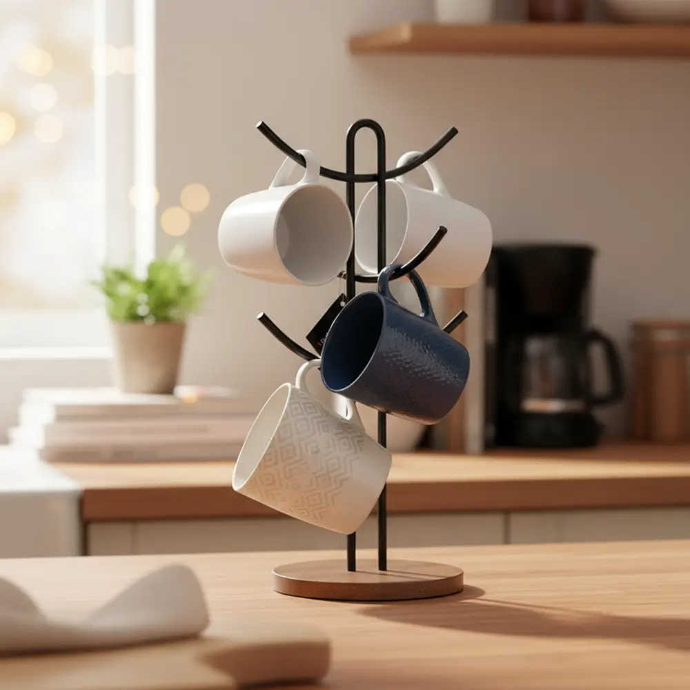 Dosthoff black iron grid mug with bamboo base1