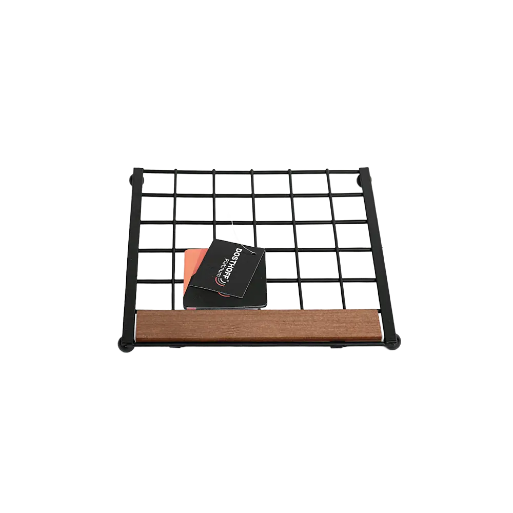 Dosthoff black iron grid trivet with bamboo