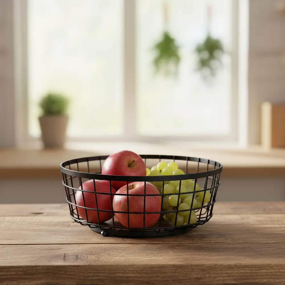Dosthoff iron grid fruit basket with bamboo base1
