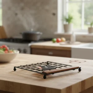 Dosthoff iron grid trivet with bamboo1