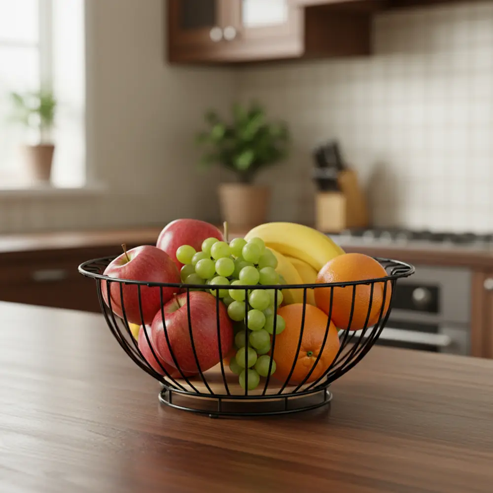 Dosthoff iron large fruit basket with bamboo base1