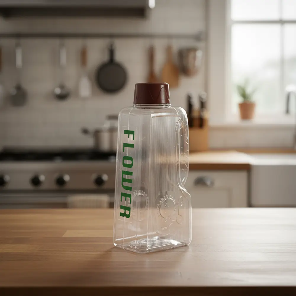 Flower plastic water bottle with red lid1