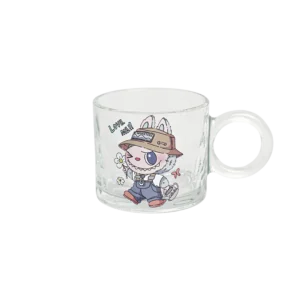Glass labubu design transparent mug